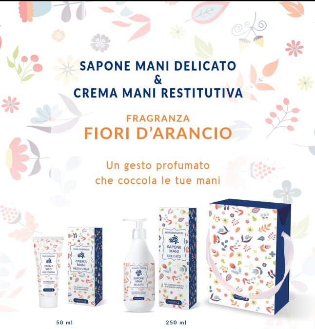 Cofanetto fiori d'arancio sapone mani delicato 250 ml + crema mani restitutiva 50 ml