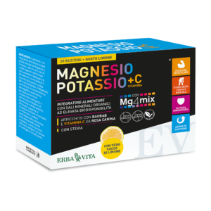 Magnesio Potassio + vitamina C 20 bustine gusto limone con Mg4mix