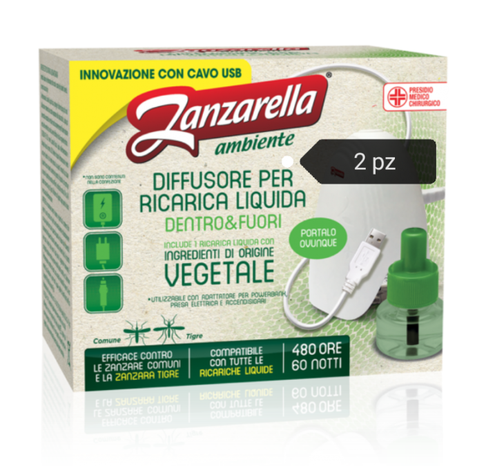 Zanzarella Diffusore per ricarica liquida Dentro&Fuori Include una ricarica liquida 2 confezioni